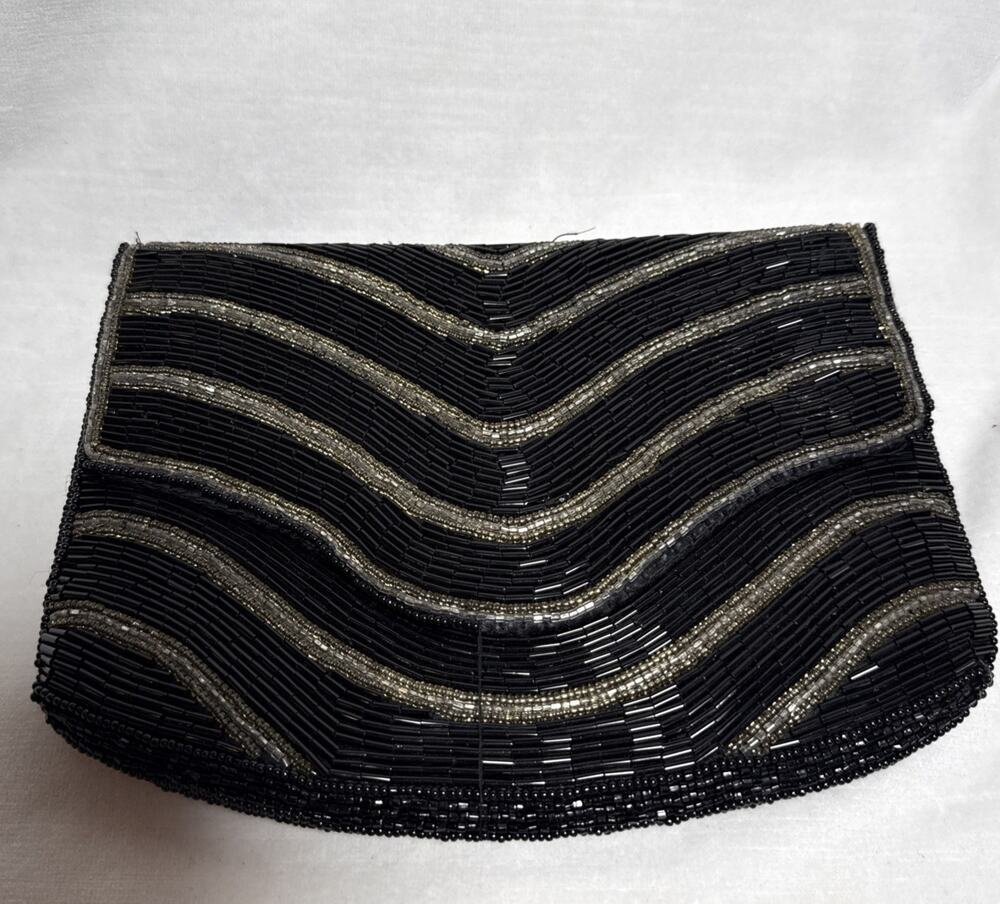 Vintage La Regale Beaded Clutch Black & Gold Evening Envelope SEE PICS